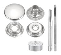 sourcing map 24Set Leather Snaps Fasteners Kit 20mm Dia Brass Press-Stud Cap Button 3.31" Length Metal Snap Buttons with 4 Install Tools for Coat Bag Leather Marine Boat Canvas, Silver