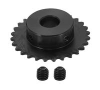 sourcing map #25 Chain Roller Sprocket 14mm Bore 59.5mm OD, 28 Tooth C45 Carbon Steel ANSI #25 Roller Sprocket Round Hole with Set Screws for ISO 04C Chain, Black