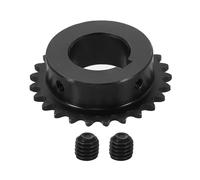 sourcing map #25 Chain Roller Sprocket 22mm Bore 53.5mm OD, 25 Tooth C45 Carbon Steel ANSI #25 Roller Sprocket Round Hole with 6x2.8mm Keyway & Set Screws for ISO 04C Chain, Black