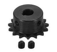 sourcing map #25 Chain Roller Sprocket 8mm Bore 33mm OD, 15 Tooth C45 Carbon Steel ANSI #25 Roller Sprocket Round Hole with 3x1.4mm Keyway & Set Screws for ISO 04C Chain, Black