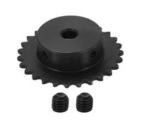 sourcing map #25 Chain Roller Sprocket 8mm Bore 57.5mm OD, 27 Tooth C45 Carbon Steel ANSI #25 Roller Sprocket Round Hole with Set Screws for ISO 04C Chain, Black