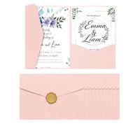 sourcing map 25 Pcs A7 Invitation Pocket Envelopes with Gold Sealing Wax Sticker 5x7 Tri-fold Wedding Invitation Cards for Wedding Birthday Anniversary Graduation Invite Pocket, Rose Pink