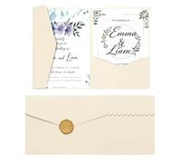 sourcing map 25 Pcs A7 Invitation Pocket Envelopes with Gold Sealing Wax Sticker 5x7 Tri-fold Wedding Invitation Cards for Wedding Birthday Anniversary Graduation Invite Pocket, White