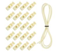 sourcing map 25 Pcs Double Hole Cord Locks with 39Inch Elastic Shock Cord, Plastic Spring Toggle Stopper Clip with Stretch String for Shoelaces Drawstrings Paracord, Beige