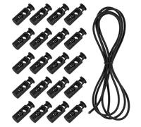 sourcing map 25 Pcs Double Hole Cord Locks with 39Inch Elastic Shock Cord, Plastic Spring Toggle Stopper Clip with Stretch String for Shoelaces Drawstrings Paracord, Black