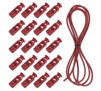 sourcing map 25 Pcs Double Hole Cord Locks with 39Inch Elastic Shock Cord, Plastic Spring Toggle Stopper Clip with Stretch String for Shoelaces Drawstrings Paracord, Purplish Red