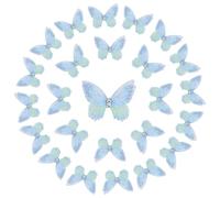 sourcing map 25 Pcs Sheer Mesh Butterfly Appliques, 3cm Two Layers Butterflies with Gem Applique Patch DIY 3D Craft Ornament for Wedding Party Home Decor Clothes, Blue-Green
