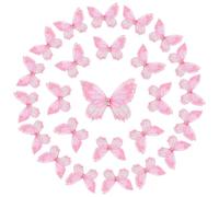 sourcing map 25 Pcs Sheer Mesh Butterfly Appliques, 4cm Two Layers Butterflies with Gem Applique Patch DIY 3D Craft Ornament for Wedding Party Home Decor Clothes, Pink