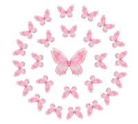 sourcing map 25 Pcs Sheer Mesh Butterfly Appliques, 5cm Two Layers Butterflies with Gem Applique Patch DIY 3D Craft Ornament for Wedding Party Home Decor Clothes, Pink