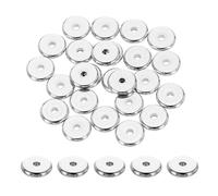 sourcing map 25 Pcs Stainless Steel Spacer Beads, 10mm Flat Round Beads Metal Heishi Bead Long-Lasting Rondelle Disc Spacers for Bracelet Necklace Jewelry Making, Silver