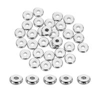sourcing map 25 Pcs Stainless Steel Spacer Beads, 7mm Flat Round Beads Metal Heishi Bead Long-Lasting Rondelle Disc Spacers for Bracelet Necklace Jewelry Making, Silver