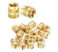 sourcing map 25 Pcs Threaded Inserts, #10-24UNC x 7.93mm l x 6.93mm OD Pure Brass Knurled Nuts Female Threaded Heat Set Inserts Embedment Nut for 3D Printing Components Plastic Materials
