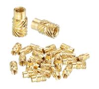sourcing map 25 Pcs Threaded Inserts, #2-56UNC x 6.35mm l x 3.6mm OD Pure Brass Knurled Nuts Female Threaded Heat Set Inserts Embedment Nut for 3D Printing Components Plastic Materials