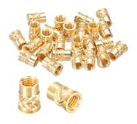 sourcing map 25 Pcs Threaded Inserts, M5 x 9.5mm H x 6.5mm OD Brass Metric Knurled Flange T-Nuts Female Threaded Heat Set Inserts Embedment Nut for Plastic and 3D Printing Components