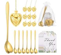 sourcing map 25 Set Bridal Shower Tea Party Favor for Heart-Shaped Spoon Heart Shape Infuser Ball with Thank You, Card Mesh Bag, for Wedding Souvenir Gift, Tea Accessories, Return Gift, Gold