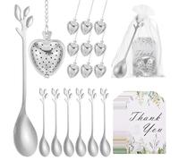 sourcing map 25 Set Bridal Shower Tea Party Favor for Leaf Spoon Heart Shape Infuser Ball with Thank You, Card Mesh Bag, for Wedding Souvenir Gift, Tea Accessories, Return Gift, Silver