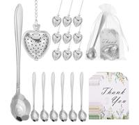 sourcing map 25 Set Bridal Shower Tea Party Favor for Rose Spoon Heart Shape Infuser Ball with Thank You, Card Mesh Bag, for Wedding Souvenir Gift, Tea Accessories, Return Gift, Silver