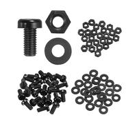 sourcing map 25 Set M5x10mm Nylon PA66 Plastic Cross Round Head Screw Phillips Bolts Hex Nuts Flat Washers Assortment Kit, Metric Full Thread Bolt Fasteners for DIY Machine Assembly, Black