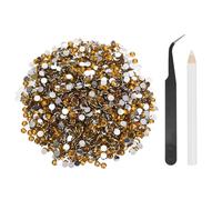 sourcing map 2500pcs Flatback Rhinestones Resin, SS20 5mm Resin Rhinestones Bulk Round Shine Gems with Pickup Tools for DIY Nail Art Tumblers Mugs Clothes, Gold