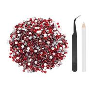 sourcing map 2500pcs Flatback Rhinestones Resin, SS20 5mm Resin Rhinestones Bulk Round Shine Gems with Pickup Tools for DIY Nail Art Tumblers Mugs Clothes, Bright Red