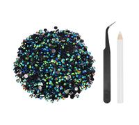 sourcing map 2500pcs Flatback Rhinestones Resin, SS20 5mm Resin Rhinestones Bulk Round Shine Gems with Pickup Tools for DIY Nail Art Tumblers Mugs Clothes, Black AB
