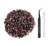 sourcing map 2500pcs Flatback Rhinestones Resin, SS20 5mm Resin Rhinestones Bulk Round Shine Gems with Pickup Tools for DIY Nail Art Tumblers Mugs Clothes, Black Gold AB