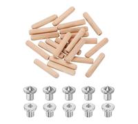 sourcing map 250Pcs Wood Dowel Pins, 6 x 30 mm Wooden Dowel Rods Straight Grooved Pins with 10Pcs Solid Hollow Dowels Tenon Center Transfer Plugs for Furniture Woodworking DIY Project
