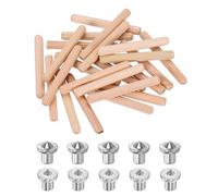 sourcing map 250Pcs Wood Dowel Pins, 6 x 50 mm Wooden Dowel Rods Straight Grooved Pins with 10Pcs Solid Hollow Dowels Tenon Center Transfer Plugs for Furniture Woodworking DIY Project
