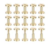 sourcing map 25Pack Brass Chicago Screws, 10x10mm Flat Head Screw Back Binding Post Nail Stud Rivets for DIY Leather Craft Belt Strap, Gold