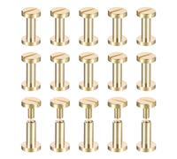 sourcing map 25Pack Brass Chicago Screws, 10x8mm Flat Head Screw Back Binding Post Nail Stud Rivets for DIY Leather Craft Belt Strap, Brass Tone
