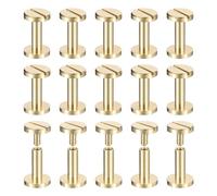 sourcing map 25Pack Brass Chicago Screws, 12x10mm Flat Head Screw Back Binding Post Nail Stud Rivets for DIY Leather Craft Belt Strap, Gold