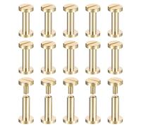 sourcing map 25Pack Brass Chicago Screws, 12x8mm Flat Head Screw Back Binding Post Nail Stud Rivets for DIY Leather Craft Belt Strap, Brass Tone