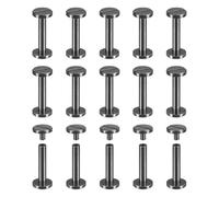 sourcing map 25Pack Brass Chicago Screws, 20x10mm Flat Head Screw Back Binding Post Nail Stud Rivets for DIY Leather Craft Belt Strap, Black