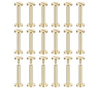 sourcing map 25Pack Brass Chicago Screws, 25x10mm Flat Head Screw Back Binding Post Nail Stud Rivets for DIY Leather Craft Belt Strap, Gold