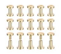 sourcing map 25Pack Brass Chicago Screws, 8x8mm Flat Head Screw Back Binding Post Nail Stud Rivets for DIY Leather Craft Belt Strap, Brass Tone