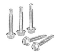 sourcing map 25Pcs #12 x 1-1/4" Self Drilling Screws, 410 Stainless Steel Self Tapping Screws for Metal, Hex Washer Head Sheet Metal
