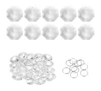 sourcing map 25Pcs 2 Hole Crystal Octagon Beads, 28mm K9 Glass Hanging Chandelier Bead Prisms Part with Stainless Steel Ring for Crystal Chandelier Lamp Pendant Jewelry, Clear