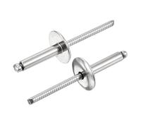 sourcing map 25Pcs 3/16"x3/4" 304 Stainless Steel Large Flange Round Head Rivets, Large Cap Open End Blind Rivets for Construction, Automotive Manufacturing, Aerospace, Shipbuilding (Silver)