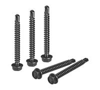 sourcing map 25Pcs #8 x 1-1/4" Self Drilling Screws, 410 Stainless Steel Self Tapping Screws for Metal, Black Oxidation Finish, Hex Washer Head Sheet Metal Screw