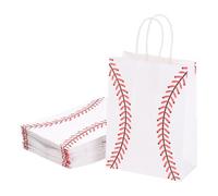 sourcing map 25pcs Baseball Gift Bags with Handles Bulk, 3.1"x8.3"x5.9" Baseball Gift Bags Sports Party Favor Bags for Kids Sports Theme, Party, Football Theme Event Gift Bag, White
