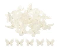 sourcing map 25pcs Butterfly for Craft, 3D Organza Butterfly Embroidered Lace Trim Double Layers Applique Sewing Craft for DIY Wedding Bride Hair Accessories Hat Bag, Light Beige