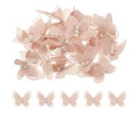 sourcing map 25pcs Butterfly for Craft, 45x40mm 3D Organza Butterfly Embroidered Lace Trim Double Layers Applique Sewing Craft for DIY Wedding Bride Hair Accessories Hat Bag, Pink