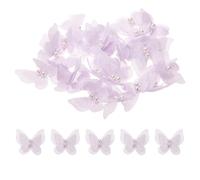 sourcing map 25pcs Butterfly for Craft, 45x40mm 3D Organza Butterfly Embroidered Lace Trim Double Layers Applique Sewing Craft for DIY Wedding Bride Hair Accessories Hat Bag, Light Purple