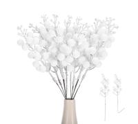 sourcing map 25Pcs Christmas Glitter Berries Stems, 9 Inch Artificial Berry Picks for Christmas Tree Ornaments Holiday Wedding DIY Wreath Crafts Decoration(Pure White)