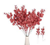 sourcing map 25Pcs Christmas Glitter Berries Stems, 9 Inch Artificial Berry Picks for Christmas Tree Ornaments Holiday Wedding DIY Wreath Crafts Decoration(Red)