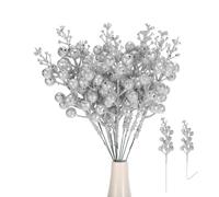 sourcing map 25Pcs Christmas Glitter Berries Stems, 9 Inch Artificial Berry Picks for Christmas Tree Ornaments Holiday Wedding DIY Wreath Crafts Decoration(Silver)