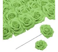 sourcing map 25pcs Foam Roses Artificial Flowers, Fake Roses with Stems Foam Real Touch Faux Roses for Wedding Party Office Showers Home Decoration, Green