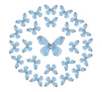 sourcing map 25Pcs Organza Fabric Butterflies for Crafts,20mm 3D Double-Layer Sheer Mesh Butterfly Applique Butterflies with Diamond for DIY Wedding Parties, Home Decor and Clothing, Sky Blue