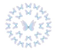 sourcing map 25Pcs Organza Fabric Butterflies for Crafts,30mm 3D Double-Layer Sheer Mesh Butterfly Applique Butterflies with Diamond for DIY Wedding Parties, Home Decor and Clothing, Light Blue
