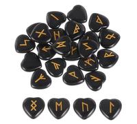 sourcing map 25Pcs Rune Stones Set with Engraved Elder Futhark Alphabet, Black Obsidian Crystals Heart Stones Love Balancing Meditation Massage Gift Palm Worry Stones for Anxiety Relief
